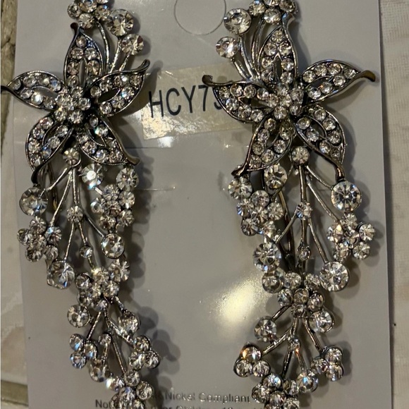 Silver Floral Crystal Hair Pins - Picture 4 of 7